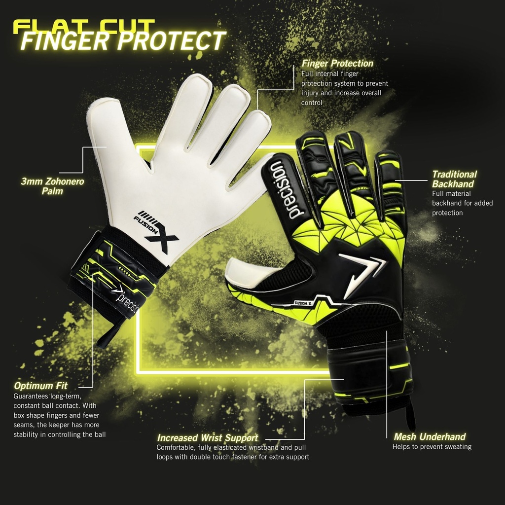 Precision Junior Fusion X Flat Cut Finger Protect GK Gloves